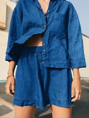Everlane Blue Linen Set W/ Top (S) And Shorts (L)